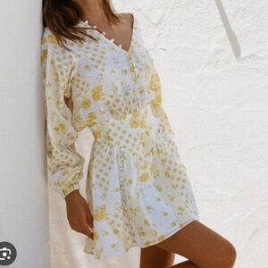 Sabo Skirt linen Yellow Floral Long Sleeve Dress